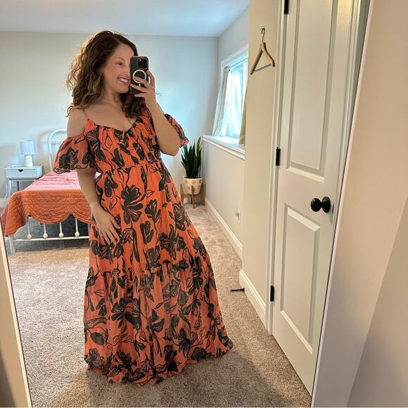 Tanya Taylor Pink Green Leaf Silk Cotton Maxi Dress 4 - Picture 5 of 16